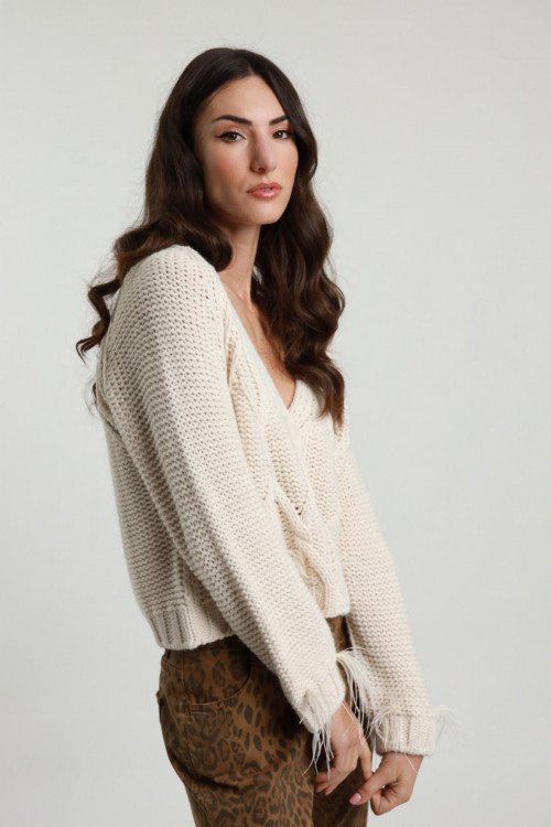 Susy Mix Cardigan Trecce e Piume Nuova