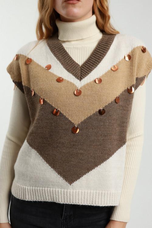 Susy Mix Gilet Scollo V con Paillettes Flash Sale
