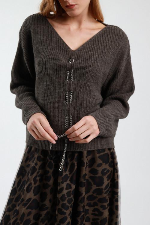 Susy Mix Maglione Scollo V Catena Consegna Veloce