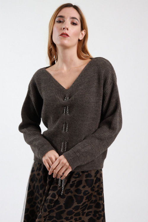 Susy Mix Maglione Scollo V Catena Consegna Veloce