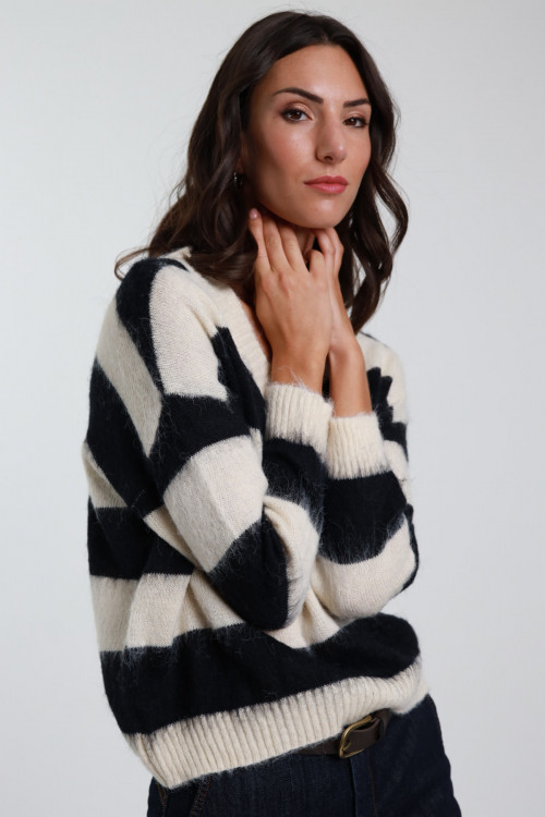 Susy Mix Maglione Rigato Scollo V Promozione Limitata