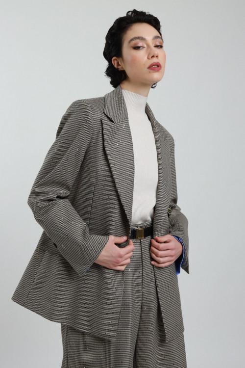 Susy Mix Blazer Pied de Poule con Micro Paillettes In Linea