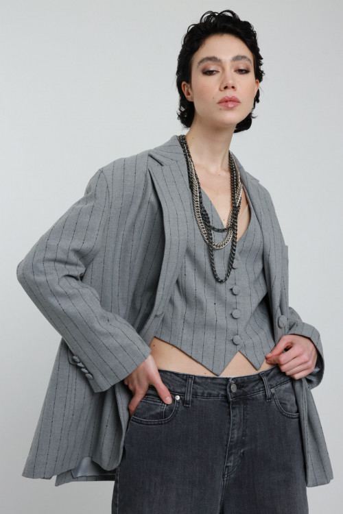 Susy Mix Blazer Over Gessato Offerta