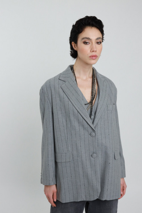 Susy Mix Blazer Over Gessato Offerta