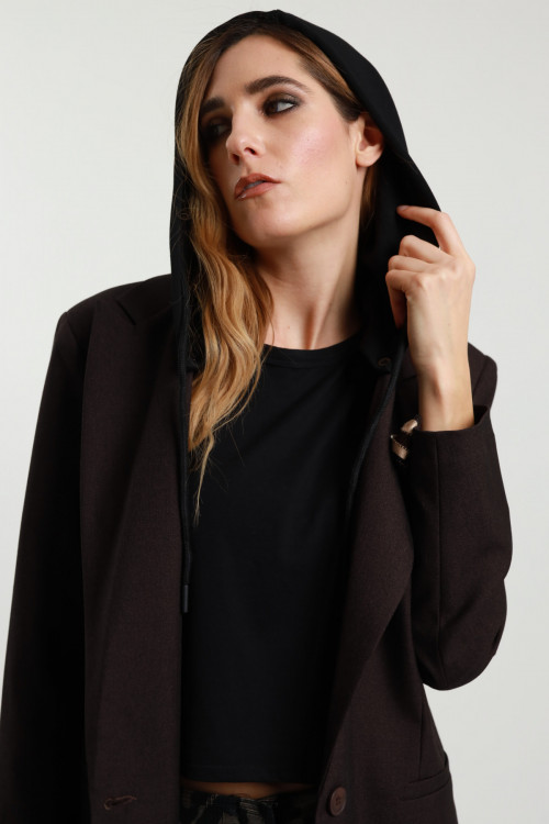 Susy Mix Blazer con Spilla e Cappuccio In Linea