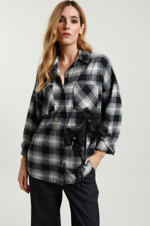 Susy Mix Camicia Check con Fiori Nuova
