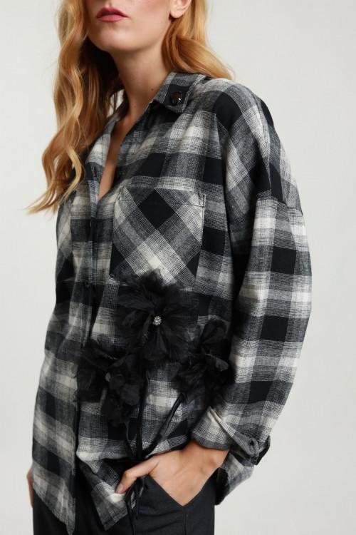 Susy Mix Camicia Check con Fiori Nuova