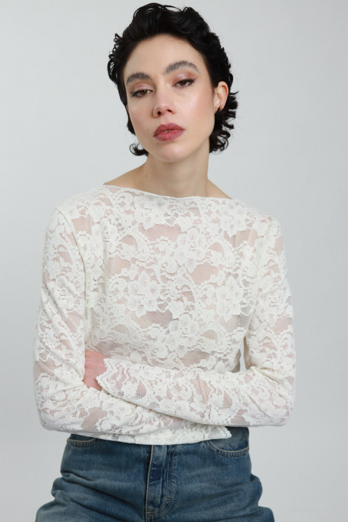 Susy Mix Maglia Pizzo con Micro Paillettes In Vendita