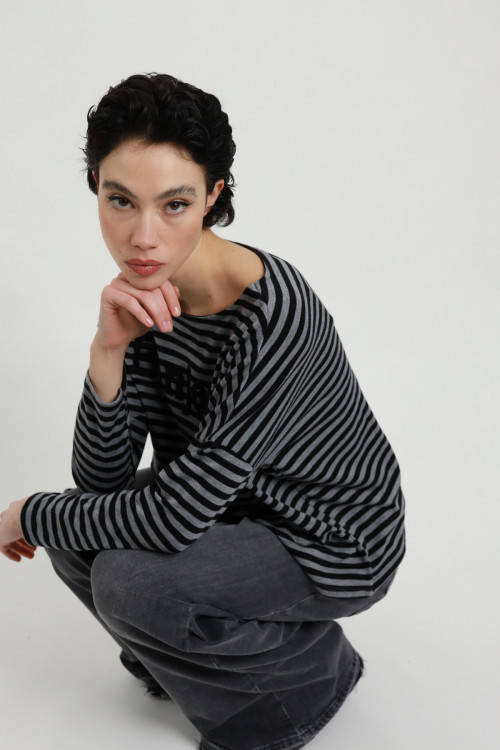 Susy Mix Maglia a Righe "bonjour" Offerta natalizia