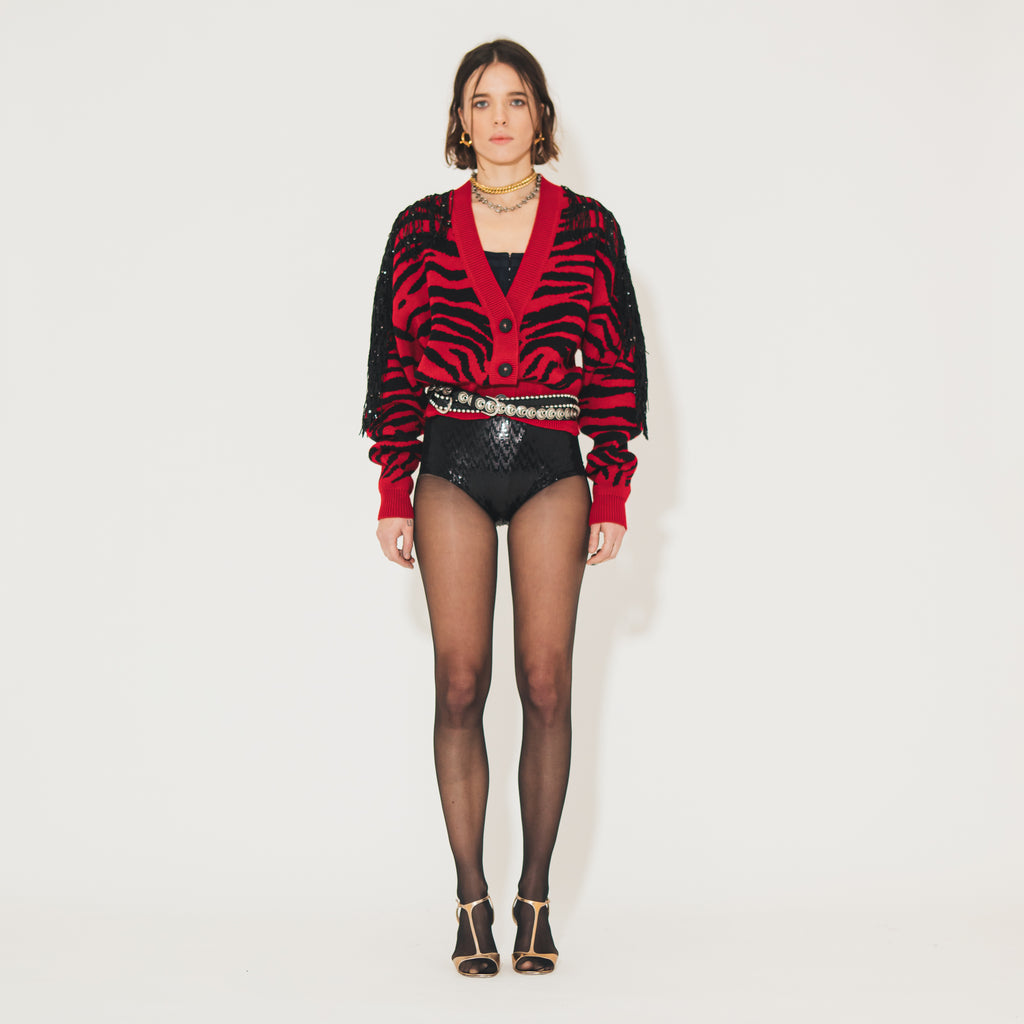 Sveta Milano Cardigan corto Dakota con frange in paillettes I Più Venduti