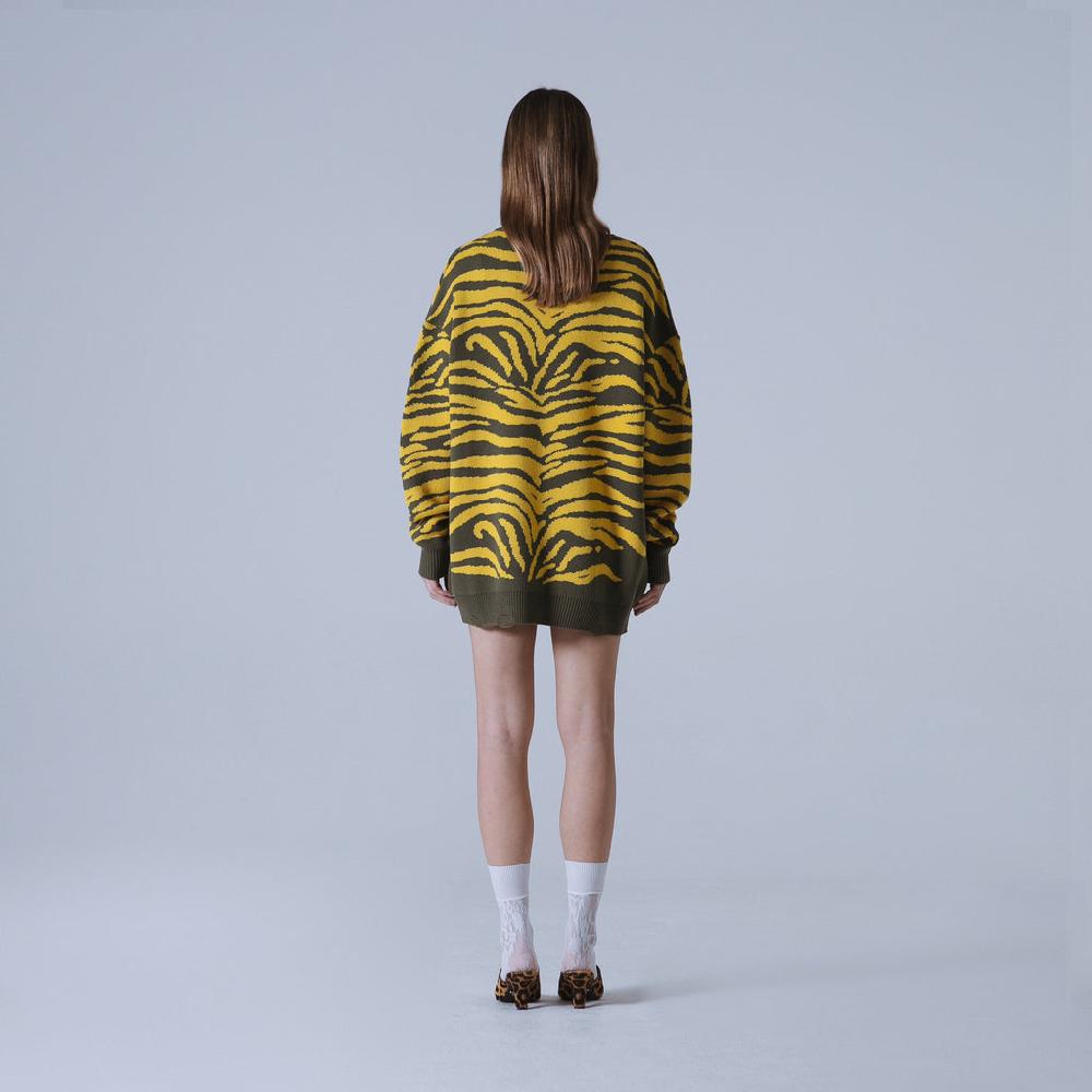 Sveta Milano Cardigan lungo jacquard Georgia in verde e giallo 2025