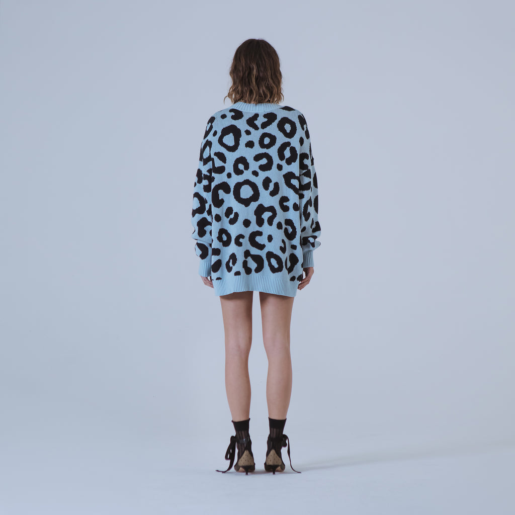 Sveta Milano Cardigan lungo jacquard Georgia in azzurro e nero Italy
