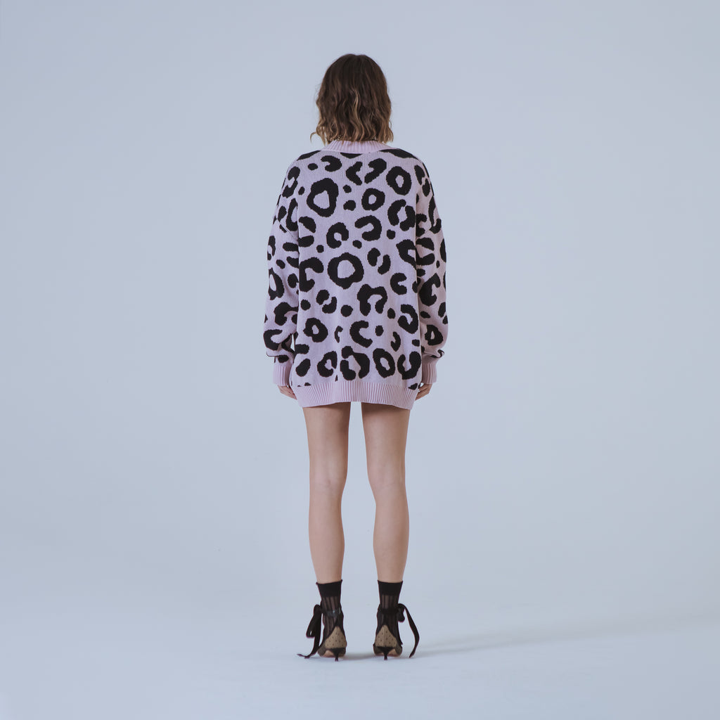 Sveta Milano Cardigan lungo jacquard Georgia in rosa e nero Italia