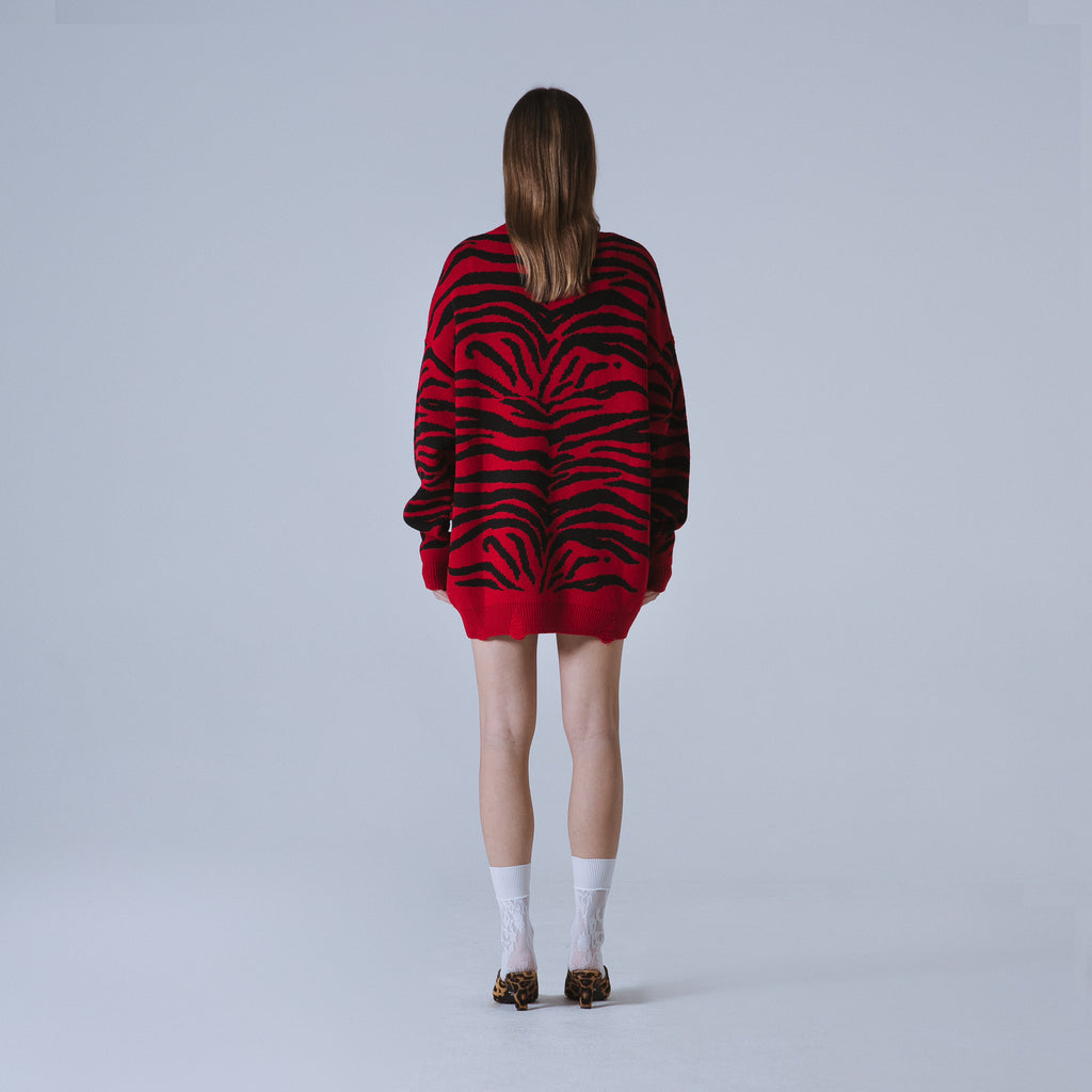 Sveta Milano Cardigan lungo jacquard Georgia in rosso e nero In Linea