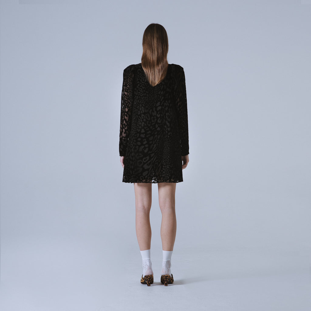 Sveta Milano Abito Yale con motivo leopardo su velluto nero Saldi Di Fabbrica