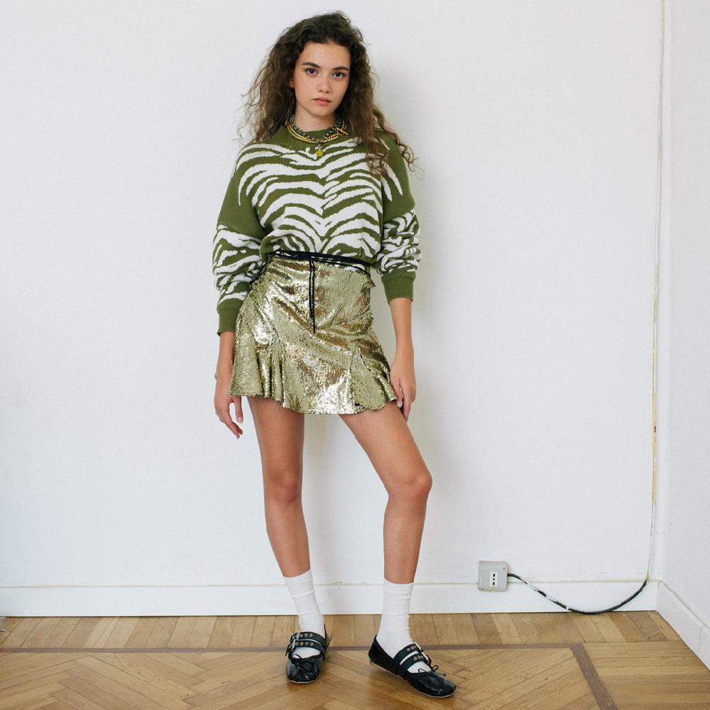 Sveta Milano Maglione corto jacquard Courtney in verde militare e bianco Negozio