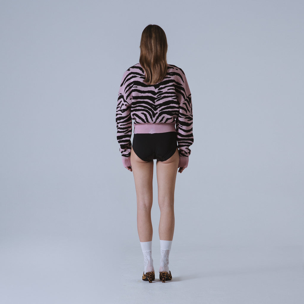 Sveta Milano Cardigan corto jacquard Dakota in rosa e nero Italia