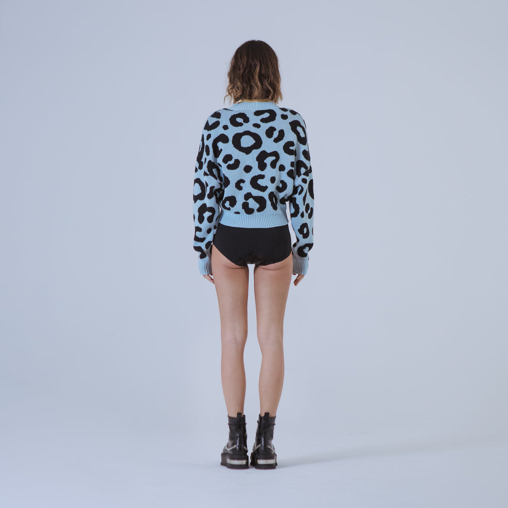 Sveta Milano Maglione girocollo jacquard Denver in azzurro e nero Nuovo