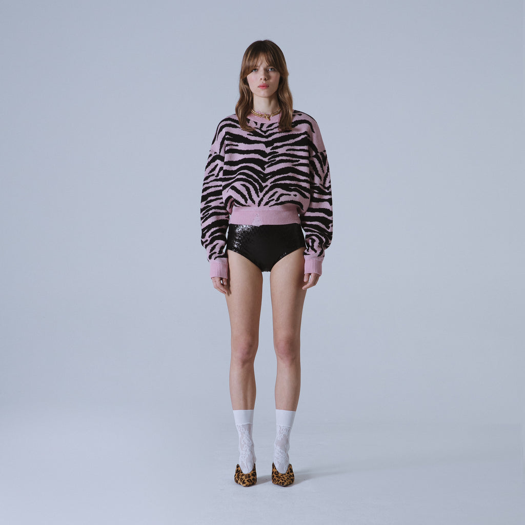 Sveta Milano Maglione girocollo jacquard Denver in rosa e nero Vendita