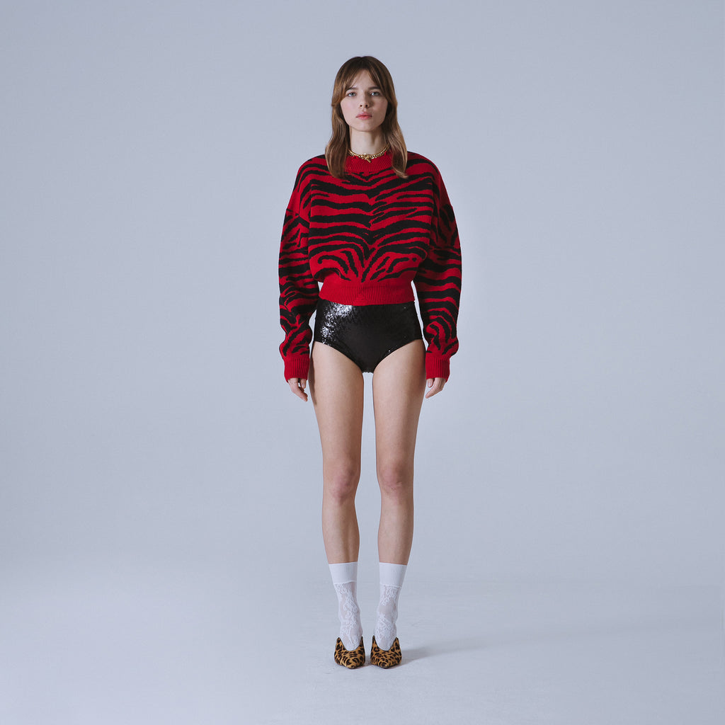 Sveta Milano Girocollo corto jacquard Denver in rosso e nero Promozione