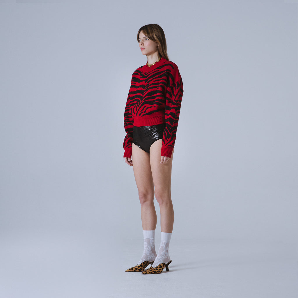 Sveta Milano Girocollo corto jacquard Denver in rosso e nero Promozione