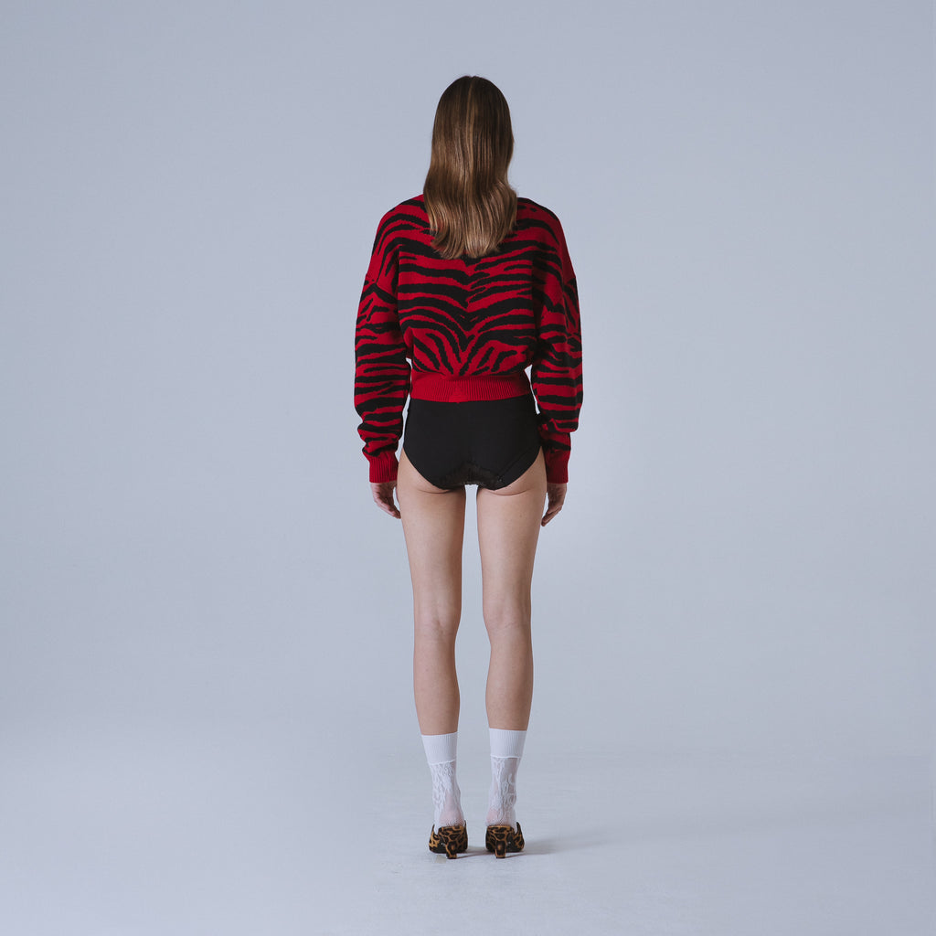 Sveta Milano Girocollo corto jacquard Denver in rosso e nero Promozione