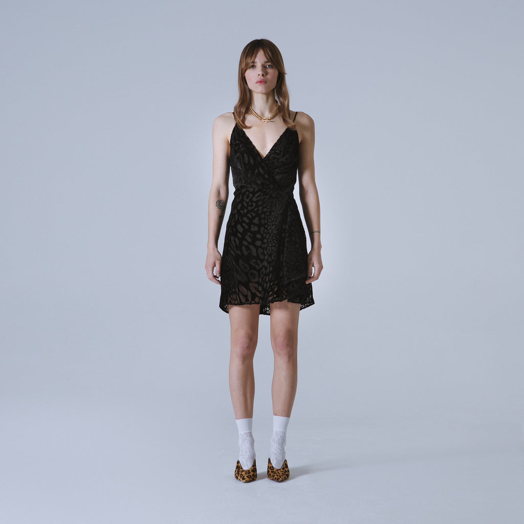 Sveta Milano Abito Nancy in velluto nero con motivo leopardo Saldi