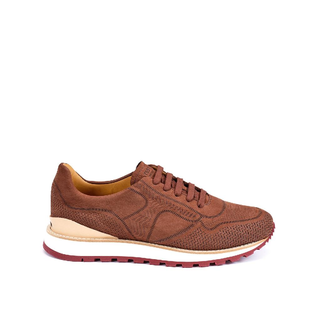 A.Testoni MOENA SNEAKER NUBUK CALF LASERATO SPINA Spedizione Gratuita