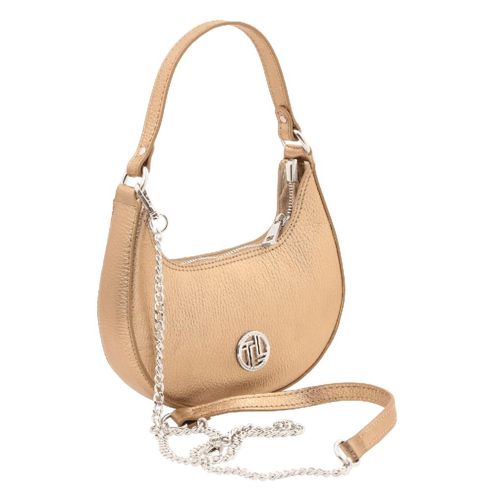 Tuscany Leather Metallic Leather Handbag With Chain Strap 2025