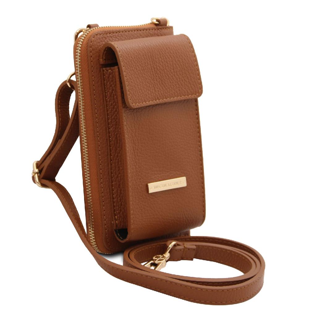 Tuscany Leather Portafoglio/portacellulare in Pelle con Tracolla Saldi Di Fabbrica