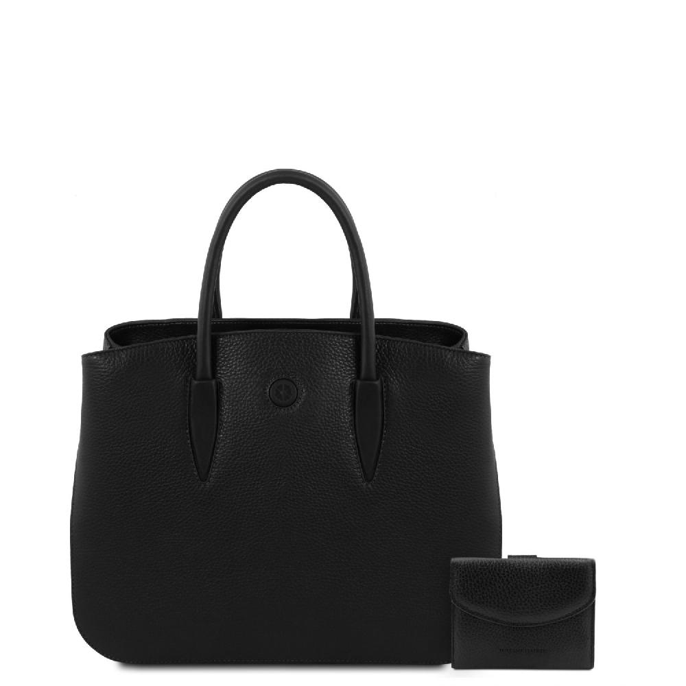 Tuscany Leather Borsa a Mano in Pelle e Portafoglio in Pelle 3 Ante con Portaspiccioli Saldi