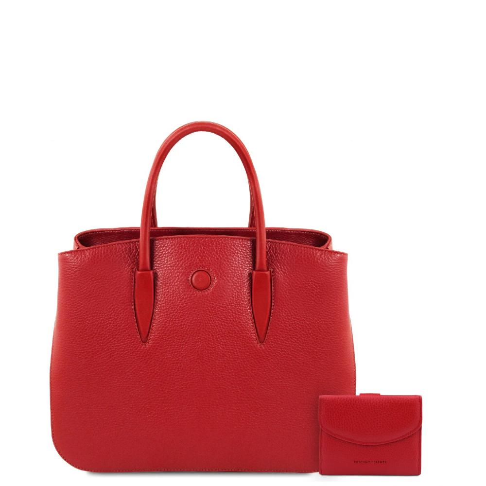 Tuscany Leather Borsa a Mano in Pelle e Portafoglio in Pelle 3 Ante con Portaspiccioli Prezzo di fabbrica