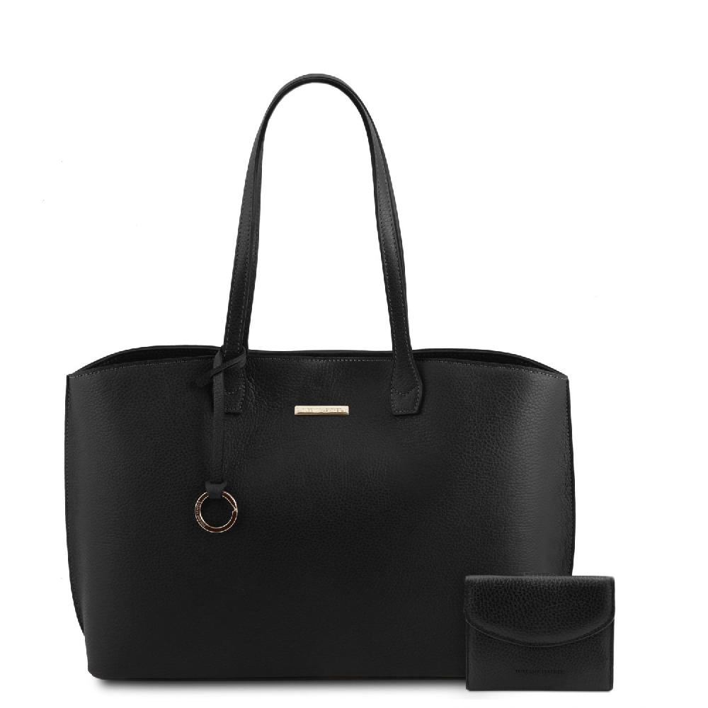 Tuscany Leather Borsa Shopping in Pelle e Portafoglio in Pelle 3 Ante con Portaspiccioli Offerta speciale