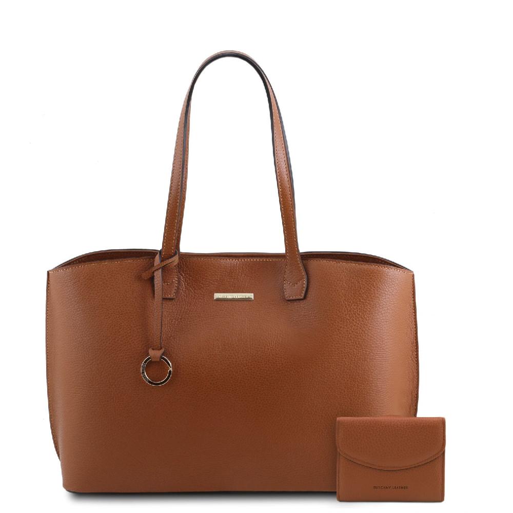 Tuscany Leather Borsa Shopping in Pelle e Portafoglio in Pelle 3 Ante con Portaspiccioli Comprare a buon mercato