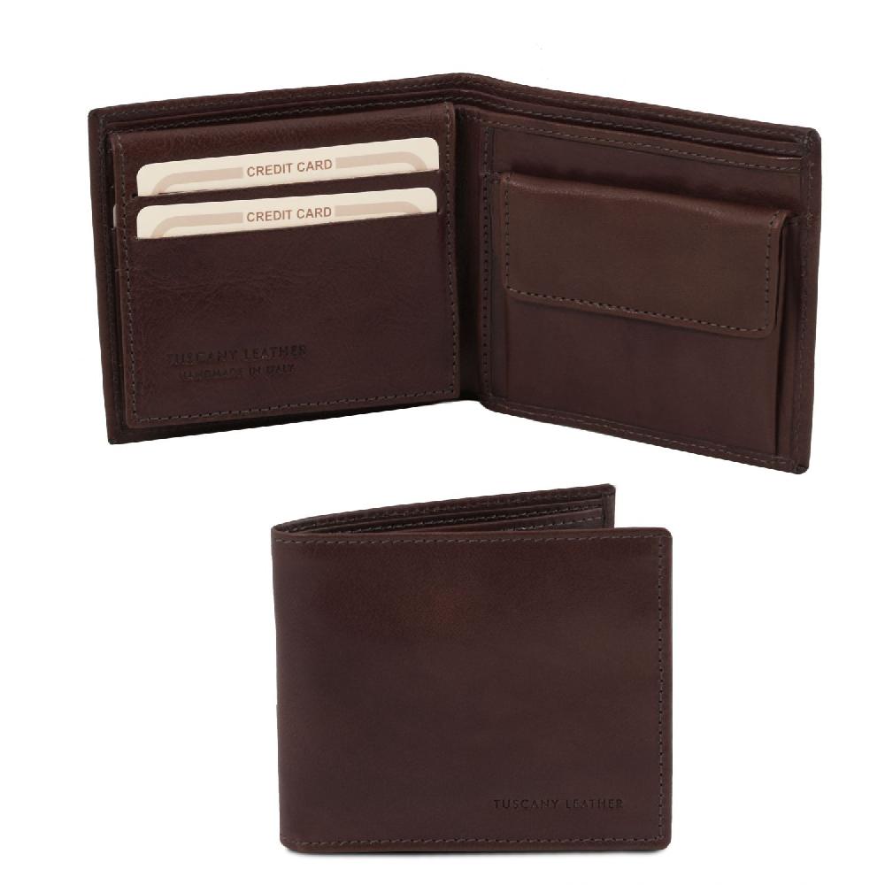 Tuscany Leather Esclusivo Portafoglio Uomo in Pelle 3 Ante con Portaspiccioli Sostegno trimestrale