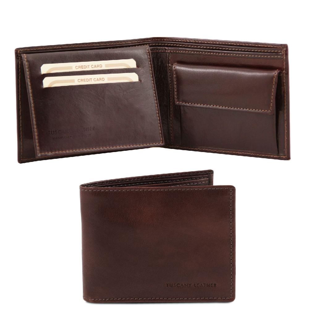 Tuscany Leather Esclusivo Portafoglio Uomo in Pelle 3 Ante con Portaspiccioli Esporta salva