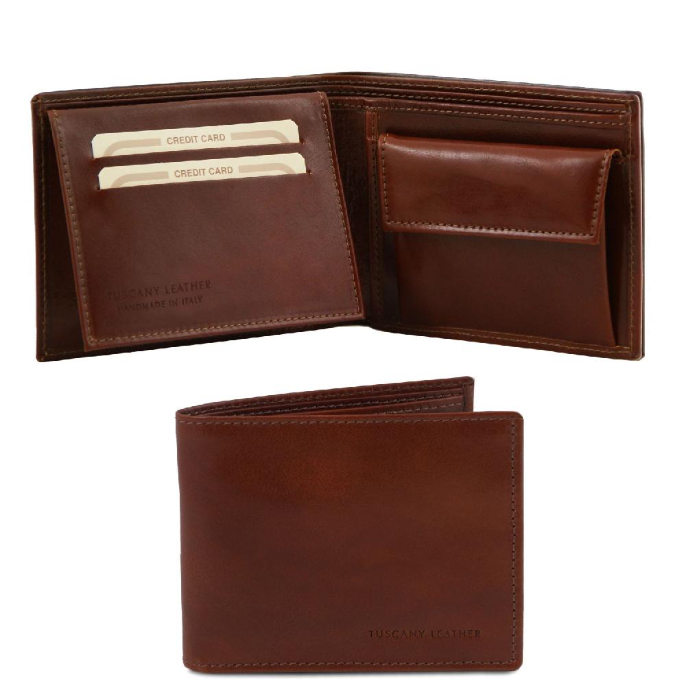 Tuscany Leather Esclusivo Portafoglio Uomo in Pelle 3 Ante con Portaspiccioli Black Friday Prezzi