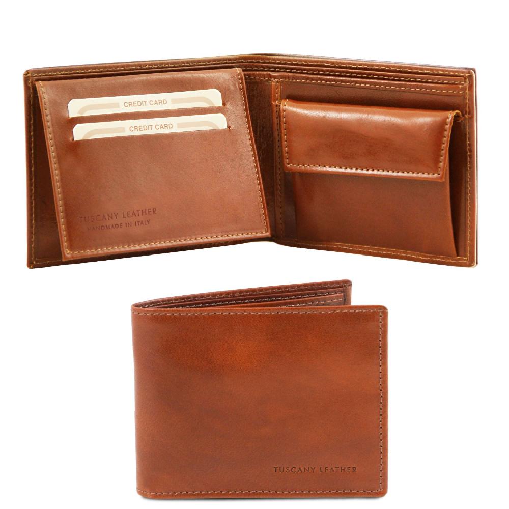 Tuscany Leather Esclusivo Portafoglio Uomo in Pelle 3 Ante con Portaspiccioli In vendita