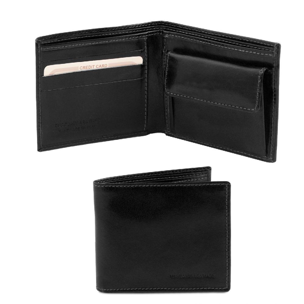 Tuscany Leather Esclusivo Portafoglio Uomo in Pelle 2 Ante con Portaspiccioli Soddisfazione Garantita