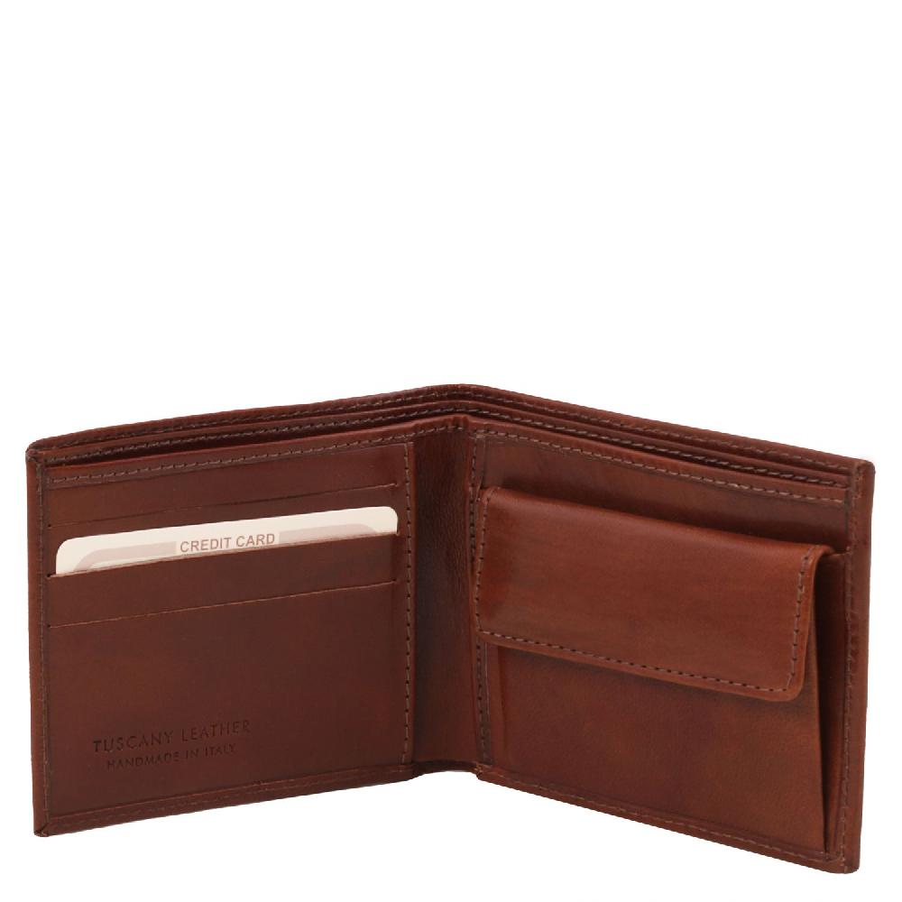 Tuscany Leather Esclusivo Portafoglio Uomo in Pelle 2 Ante con Portaspiccioli Soddisfazione Garantita