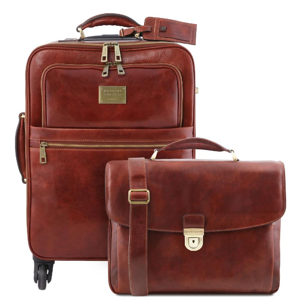 Tuscany Leather Trolley con 4 Ruote e Borsa Porta Computer TL SMART in Pelle Promozione Limitata