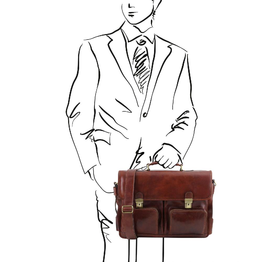 Tuscany Leather Borsa Multiscomparto da Lavoro TL SMART con Tasche Frontali in Pelle Sconto