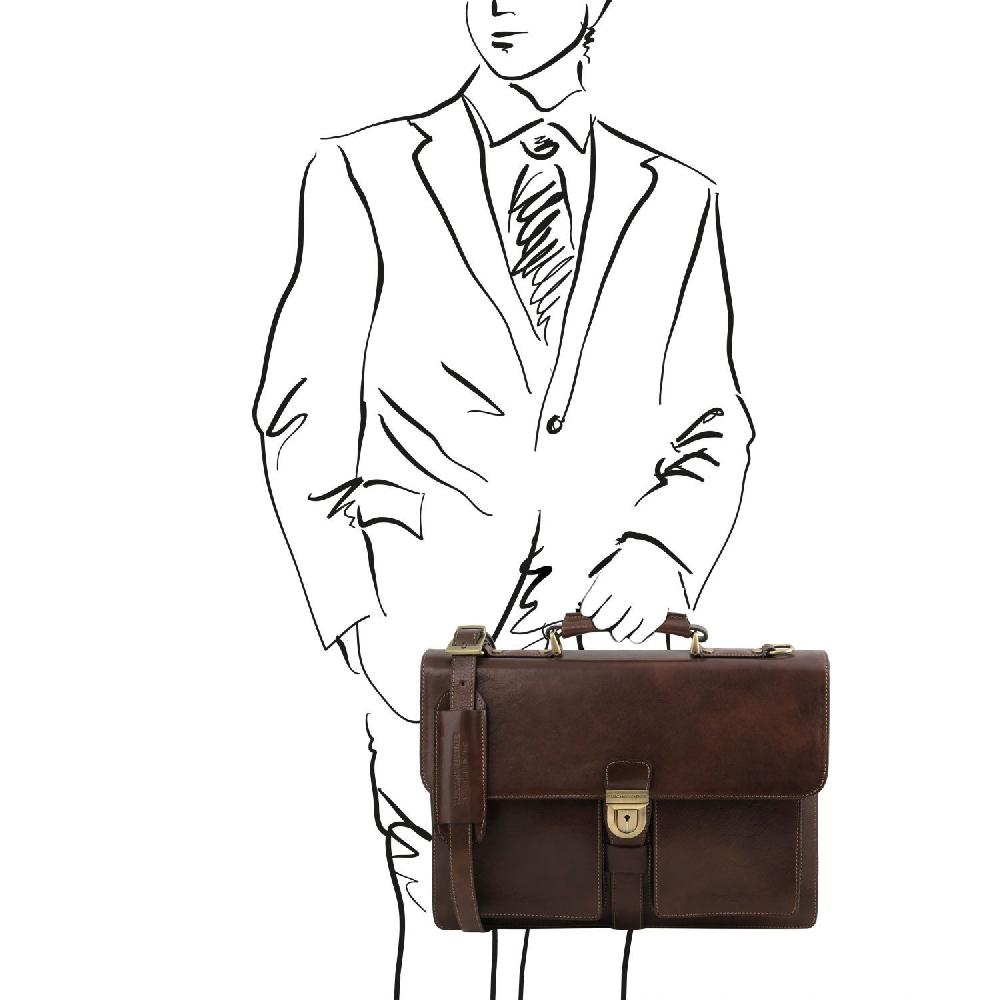 Tuscany Leather Borsa da Lavoro in Pelle 3 Scomparti Vendita Economica
