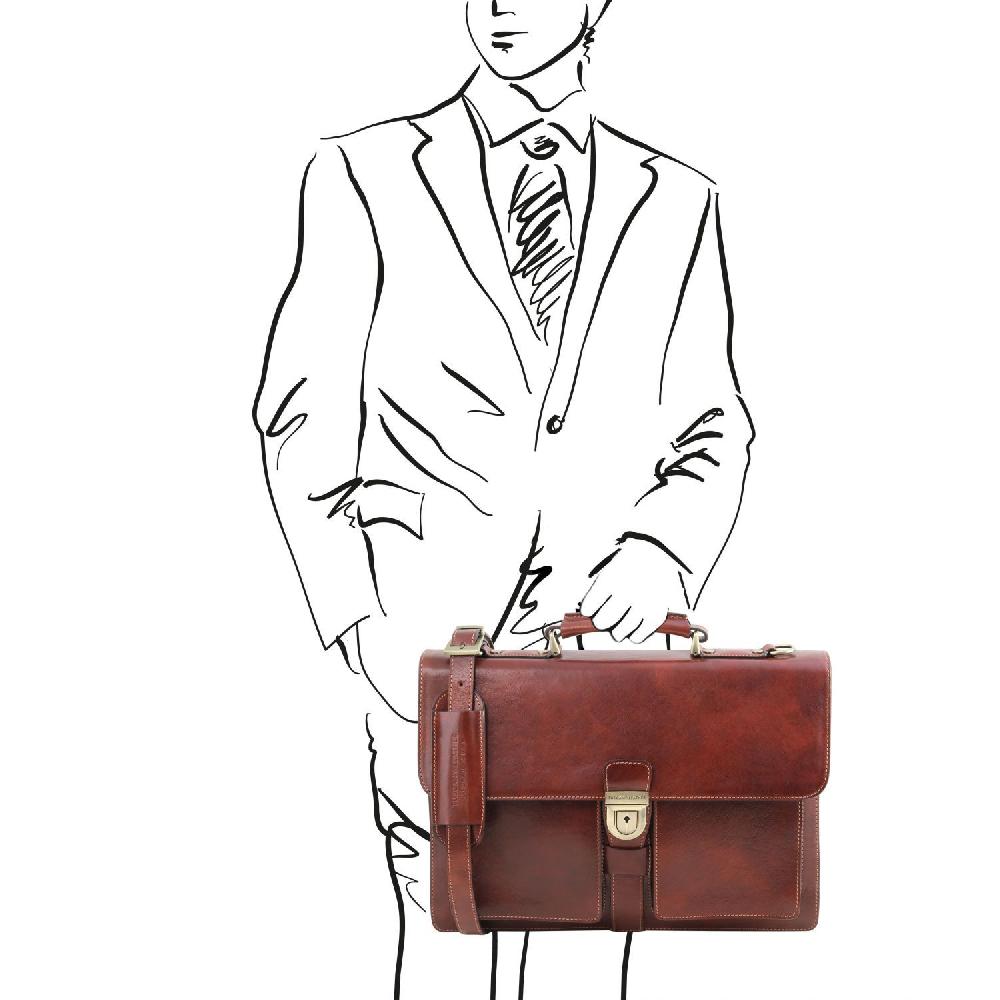 Tuscany Leather Borsa da Lavoro in Pelle 3 Scomparti Saldi Di Fabbrica
