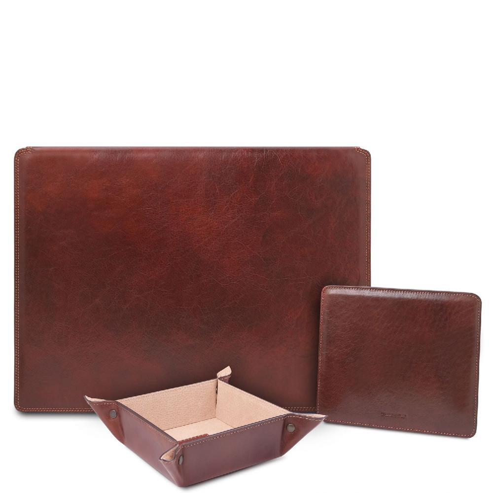 Tuscany Leather Sottomano da Scrivania con Ribalta Tappetino per Mouse e Vuotatasche in Pelle Cyber Monday