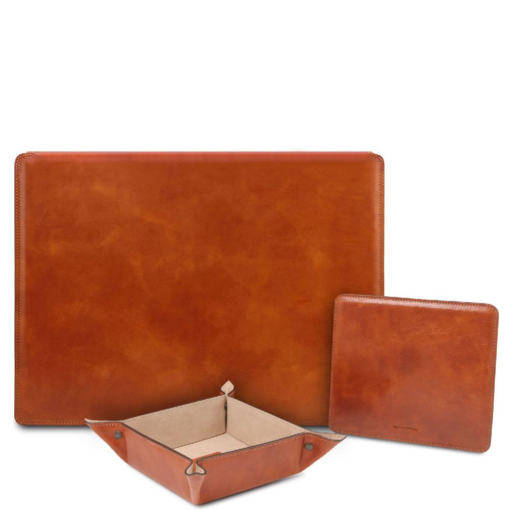 Tuscany Leather Sottomano da Scrivania con Ribalta Tappetino per Mouse e Vuotatasche in Pelle Offerta natalizia