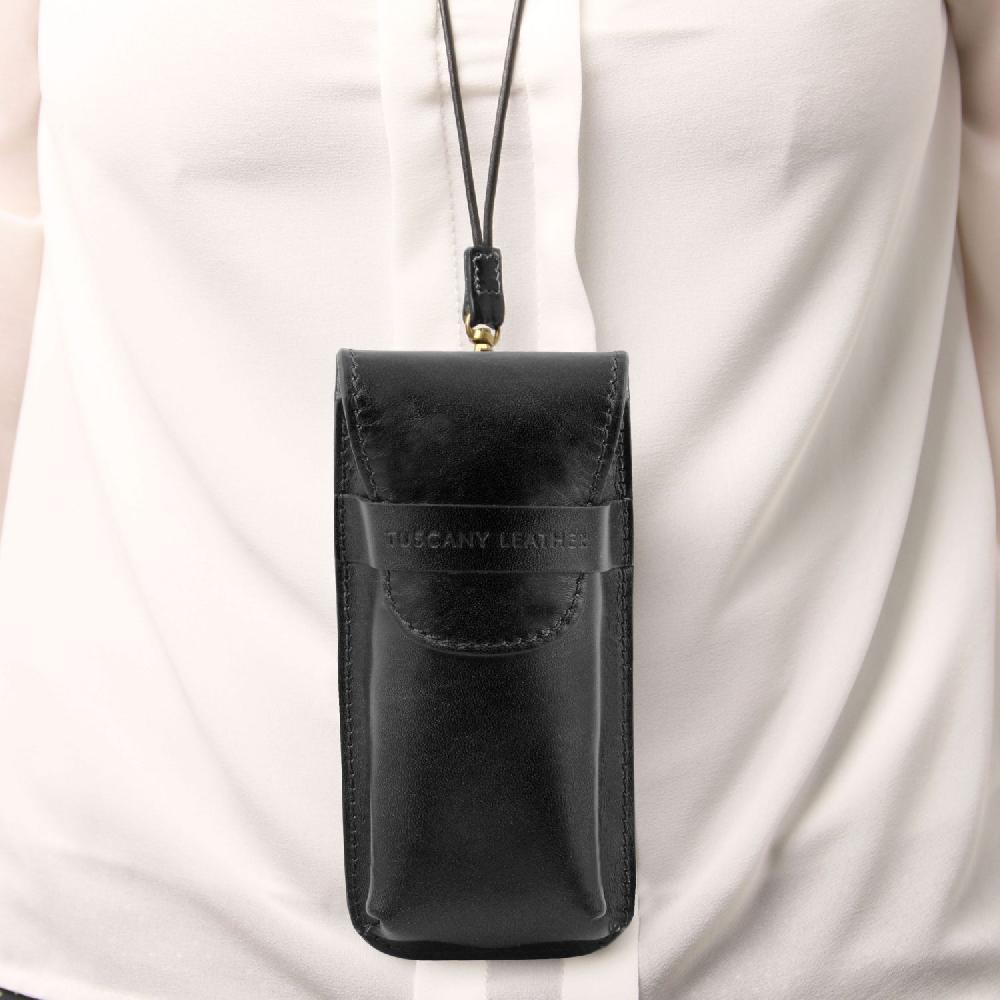 Tuscany Leather Esclusivo Portaocchiali/Portacellulare a Tracolla in Pelle Misura Grande Pezzi Unici