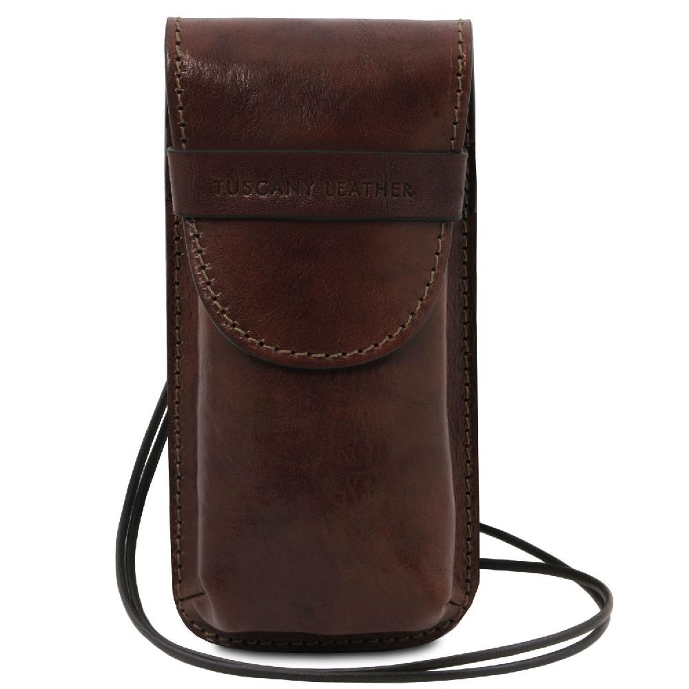 Tuscany Leather Esclusivo Portaocchiali/Portacellulare a Tracolla in Pelle Misura Grande Soddisfazione Garantita