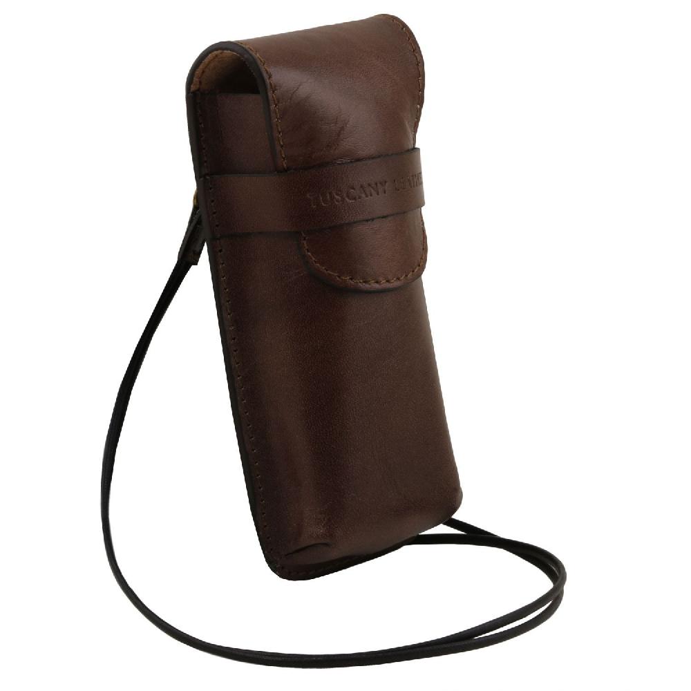 Tuscany Leather Esclusivo Portaocchiali/Portacellulare a Tracolla in Pelle Misura Grande Soddisfazione Garantita