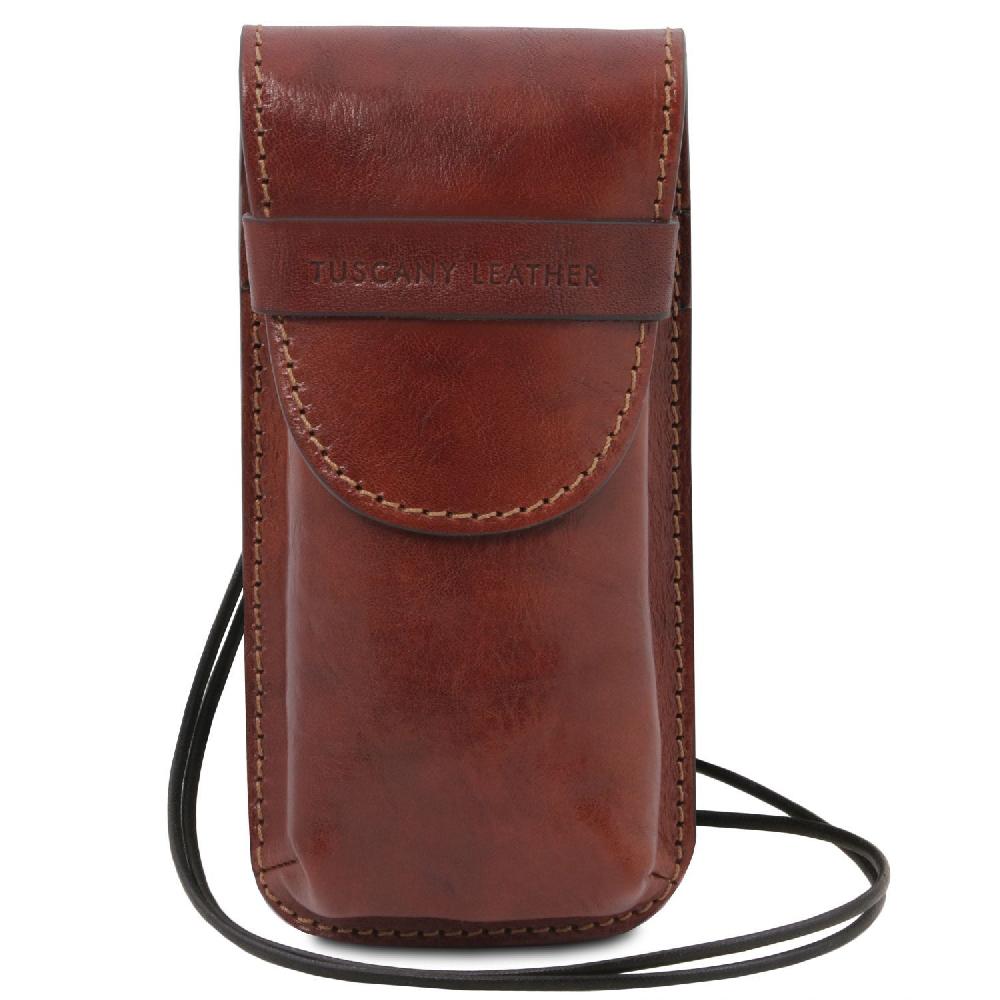 Tuscany Leather Esclusivo Portaocchiali/Portacellulare a Tracolla in Pelle Misura Grande Qualità Garantita